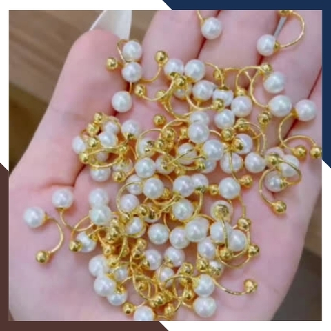 Bông tai vàng tây 10k đính ngọc trai thật dáng cong trẻ trung cho nữ mã 1p8TT89