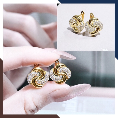 Bông tai vàng tây 10k hình chong chóng trẻ trung mới đẹp cho nữ, mẫu chốt bấm bật mã TL67