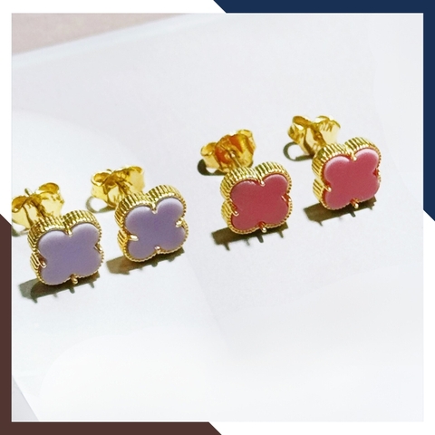 Bông tai cỏ 4 lá vàng tây 10k màu đen đỏ hồng trắng mã TL36