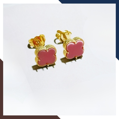 Bông tai cỏ 4 lá vàng tây 10k màu đen đỏ hồng trắng mã TL36