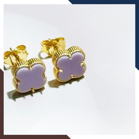 Bông tai cỏ 4 lá vàng tây 10k màu đen đỏ hồng trắng mã TL36