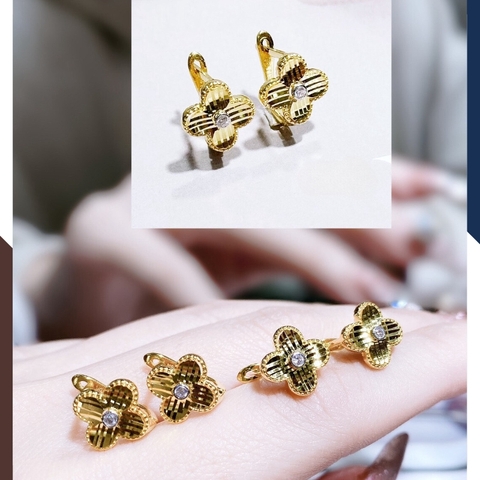 Bông tai vàng tây 10k hình cỏ 4 lá trẻ trung mới đẹp cho nữ, mẫu chốt bấm bật mã TL49