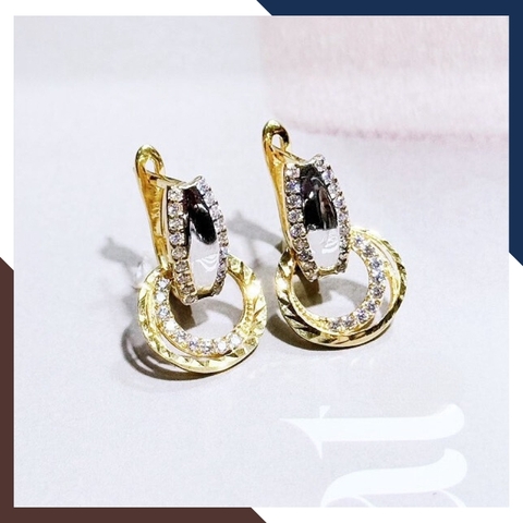 Bông tai vàng tây 10k hình đôi mắt treo vòng tròn kiểu tòn ten trẻ trung mới đẹp cho nữ, mẫu chốt bấm bật mã TL63