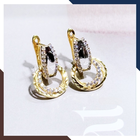 Bông tai vàng tây 10k hình đôi mắt treo vòng tròn kiểu tòn ten trẻ trung mới đẹp cho nữ, mẫu chốt bấm bật mã TL63