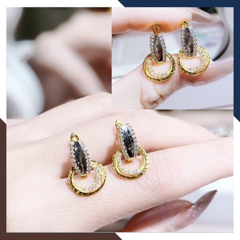 Bông tai vàng tây 10k hình đôi mắt treo vòng tròn kiểu tòn ten trẻ trung mới đẹp cho nữ, mẫu chốt bấm bật mã TL63