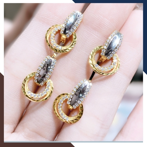 Bông tai vàng tây 10k hình đôi mắt treo vòng tròn kiểu tòn ten trẻ trung mới đẹp cho nữ, mẫu chốt bấm bật mã TL63