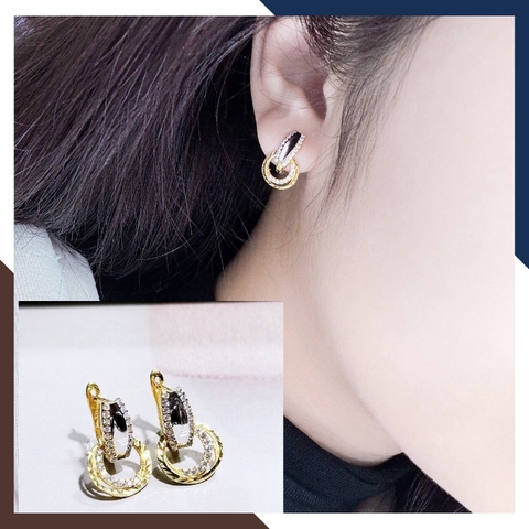 Bông tai vàng tây 10k hình đôi mắt treo vòng tròn kiểu tòn ten trẻ trung mới đẹp cho nữ, mẫu chốt bấm bật mã TL63