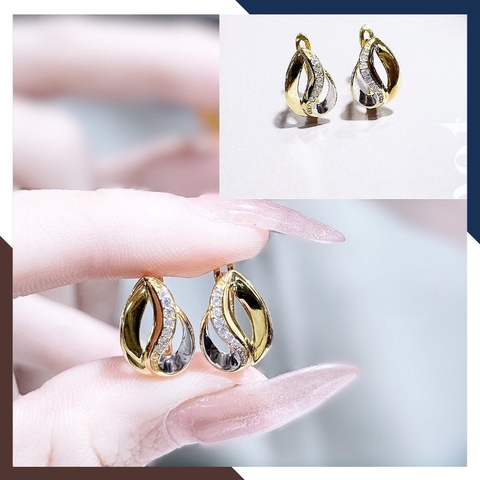 Bông tai vàng tây 10k hình giọt nước trẻ trung mới đẹp cho nữ, mẫu chốt bấm bật mã TL46