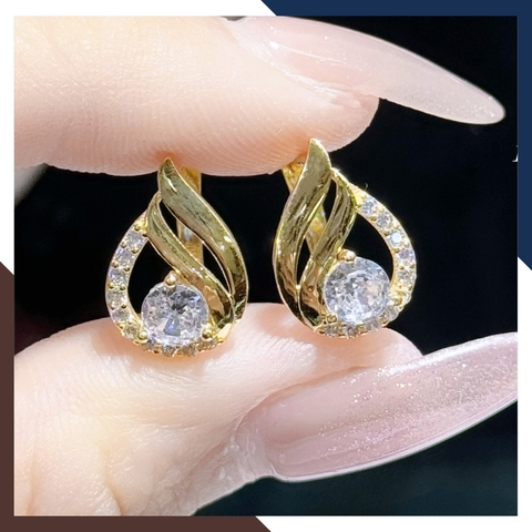 Bông tai vàng tây 10k hình giọt nước trẻ trung mới đẹp cho nữ, mẫu chốt bấm bật mã TL51