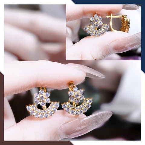 Bông tai vàng tây 10k hình hoa mai trẻ trung mới đẹp cho nữ, mẫu chốt bấm bật mã TL62