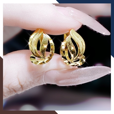 Bông tai vàng tây 10k hình hoa tulip trẻ trung mới đẹp cho nữ, mẫu chốt bấm bật mã TL54