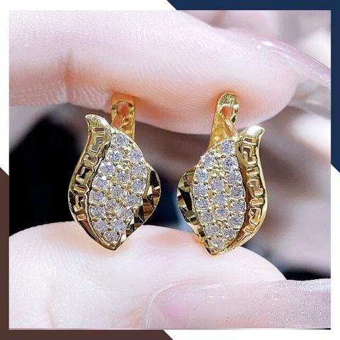 Bông tai vàng tây 10k hình ngọn lửa trẻ trung mới đẹp cho nữ, mẫu chốt bấm bật mã TL51