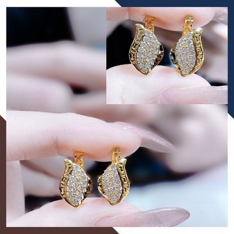 Bông tai vàng tây 10k hình ngọn lửa trẻ trung mới đẹp cho nữ, mẫu chốt bấm bật mã TL51