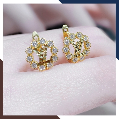 Bông tai vàng tây 10k hình tròn vòng hoa nguyệt quế trẻ trung mới đẹp cho nữ, mẫu chốt bấm bật mã TL50