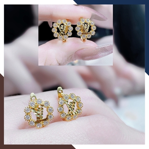 Bông tai vàng tây 10k hình tròn vòng hoa nguyệt quế trẻ trung mới đẹp cho nữ, mẫu chốt bấm bật mã TL50