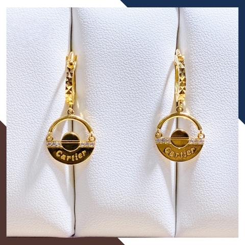 Bông tai vàng tây 10k khắc chữ Cartier kiểu tòn ten cho nữ đẹp mã TL70