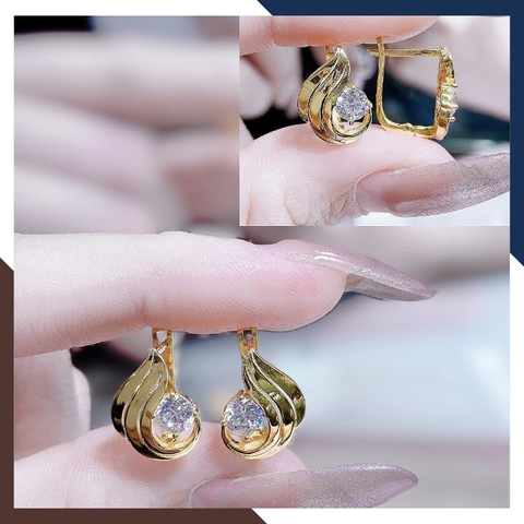 Bông tai vàng tây 10k trẻ trung mới đẹp cho nữ, mẫu chốt bấm bật mã TL47