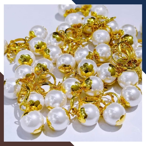 Bông tai vàng tây đính ngọc trai, hoa tai tròn vàng 10k dáng tòn ten đẹp cho nữ