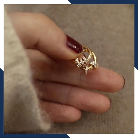 Bông tai vàng tròn trơn mix 3 vòng tròn nạm đá, hoa tai vàng tây 10k trẻ trung cho nam nữ, mã 1765TL59