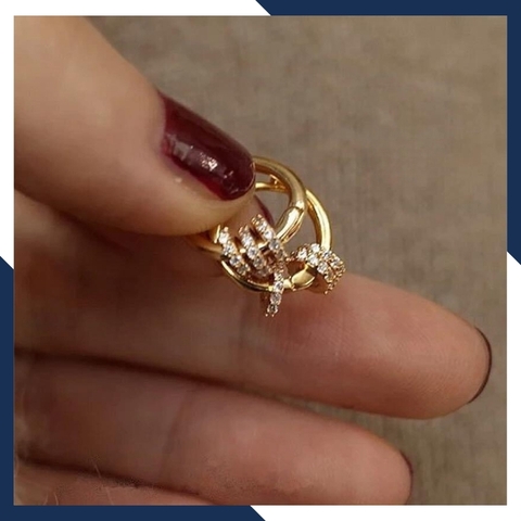 Bông tai vàng tròn trơn mix 3 vòng tròn nạm đá, hoa tai vàng tây 10k trẻ trung cho nam nữ, mã 1765TL59