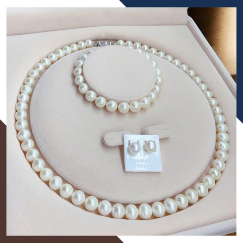 BTSNT246 – Bộ Trang Sức Ngọc Trai 3 Món Single-Strand 8–9mm