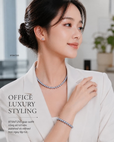 Bộ Trang Sức Ngọc Trai Màu Xám Cao Cấp BTSNT255 – Quiet Luxury Thanh Lịch Và Hiện Đại