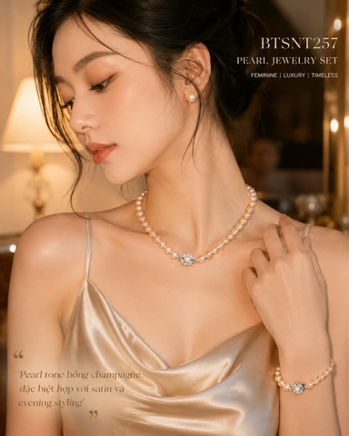 Bộ Trang Sức Ngọc Trai Màu Hồng BTSNT257 – Set Pearl Feminine Luxury Sang Trọng, Nữ Tính Và Dễ Ứng Dụng