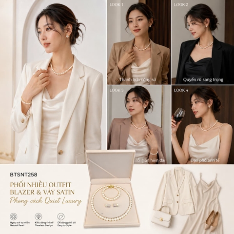 Bộ Trang Sức Ngọc Trai BTSNT258 – Classic Luxury Tối Giản Với Khóa Infinity Toggle Sang Trọng