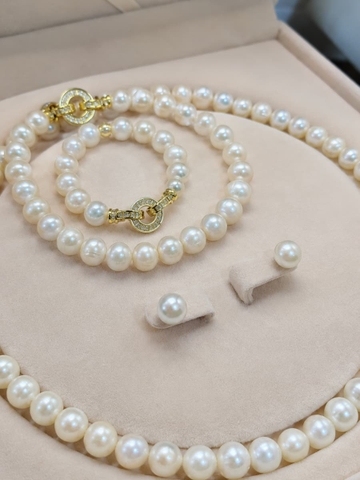 Bộ Trang Sức Ngọc Trai Freshwater Trắng Hoa Hồng Khảm Trai BTSNT259 – Romantic Luxury Thanh Lịch Và Nữ Tính