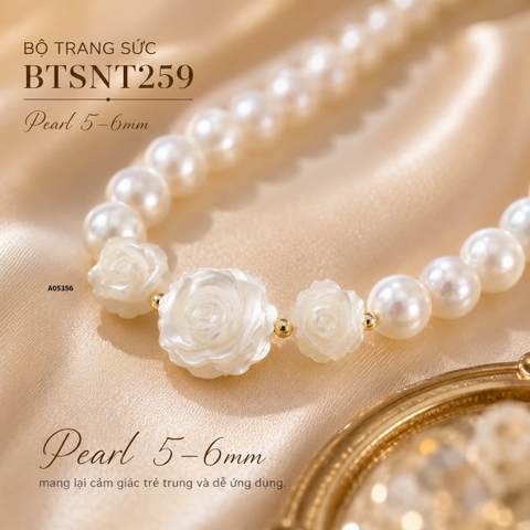 Bộ Trang Sức Ngọc Trai Freshwater Trắng Hoa Hồng Khảm Trai BTSNT259 – Romantic Luxury Thanh Lịch Và Nữ Tính