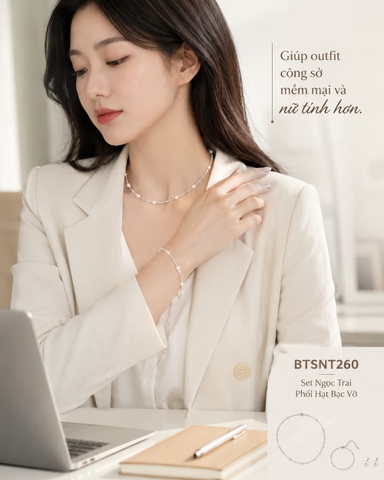 Set Ngọc Trai Phối Hạt Bạc Vỡ BTSNT260 – Trẻ Trung, Thanh Lịch Và Dễ Đeo Mỗi Ngày