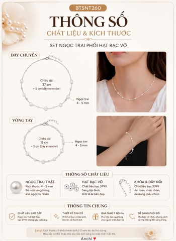 Set Ngọc Trai Phối Hạt Bạc Vỡ BTSNT260 – Trẻ Trung, Thanh Lịch Và Dễ Đeo Mỗi Ngày