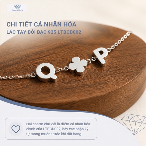 Lắc Tay Đôi Bạc 925 Khắc Tên Theo Yêu Cầu LTBCD003