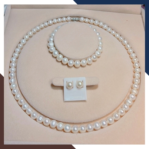 Bộ trang sức ngọc trai nước ngọt 7–8mm thanh lịch – vòng cổ, vòng tay, bông tai BTSNT06