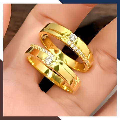 Cặp Nhẫn Cưới 1 Chỉ Vàng Tây 10k Đẹp NVCD145 – Đính đá CZ Lấp Lánh, Tạo Điểm Nhấn Hoàn Hảo Cho Ngày Cưới