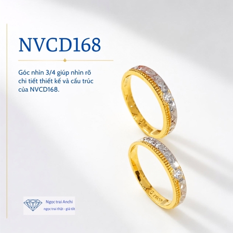 Nhẫn Cưới Vàng Tây 10K NVCD168 – Thiết Kế Hai Tông Màu, Facet Hình Học Hiện Đại