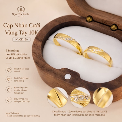 Cặp Nhẫn Cưới Vàng Tây 10K NVCD161 – Thiết Kế Đồng Điệu, Đính Đá Tinh Tế Cho Cặp Đôi Hiện Đại