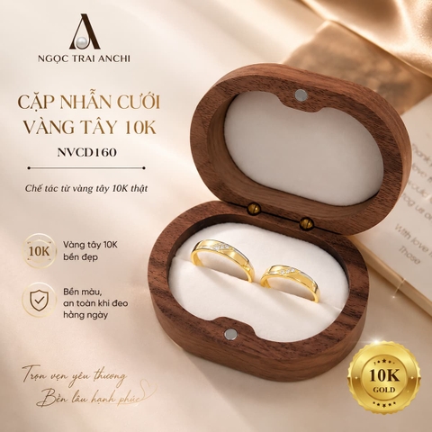 Cặp Nhẫn Cưới Vàng Tây 10K NVCD161 – Thiết Kế Đồng Điệu, Đính Đá Tinh Tế Cho Cặp Đôi Hiện Đại