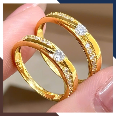 Cặp Nhẫn Cưới, Nhẫn Đôi Vàng Tây 10k Đính Đá Đẹp NVCD110 – Giá Rẻ, Sang Trọng, Tiết Kiệm Tối Đa