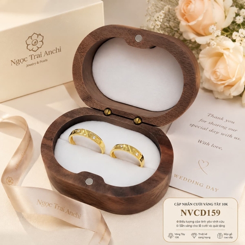 Cặp Nhẫn Cưới Vàng Tây 10K NVCD159 – Thiết Kế Hình Học Hiện Đại, Đính Đá CZ Tinh Tế, Bản 2mm Thanh Lịch