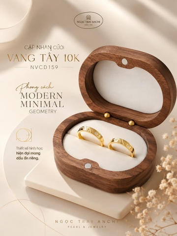 Cặp Nhẫn Cưới Vàng Tây 10K NVCD159 – Thiết Kế Hình Học Hiện Đại, Đính Đá CZ Tinh Tế, Bản 2mm Thanh Lịch