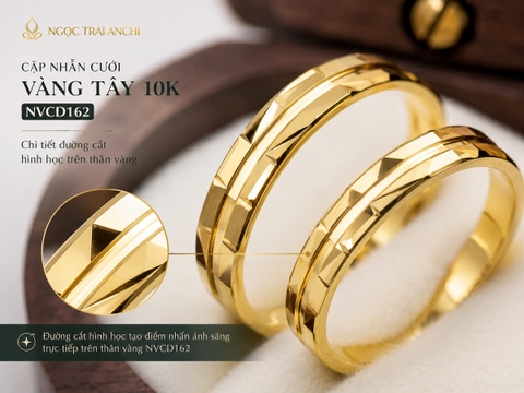 Cặp Nhẫn Cưới Vàng Tây 10K NVCD162 – Bản 2mm, Họa Tiết Hình Học