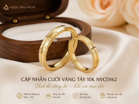 Cặp Nhẫn Cưới Vàng Tây 10K NVCD162 – Bản 2mm, Họa Tiết Hình Học