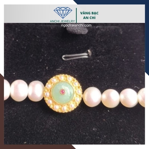 Charm bạc xỏ ngang mạ vàng đính ngọc phỉ thúy, bảo hành 2 năm không phai màu - bán buôn toàn quốc