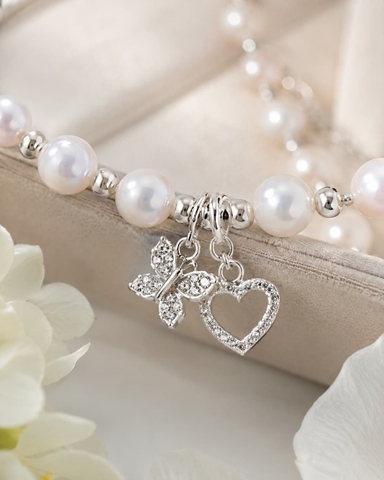 Set Ngọc Trai BTSNT253 – Choker Pearl Phối Bạc Vỡ 925 & Charm Bướm Trẻ Trung
