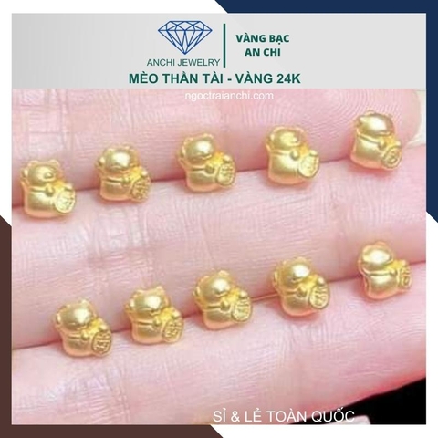 Charm mèo thần tài vàng ta 24k 9999 size nhỏ 5mm x 8mm