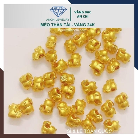 Charm mèo thần tài vàng ta 24k 9999 size nhỏ 5mm x 8mm