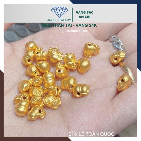 Charm mèo thần tài vàng ta 24k 9999 size nhỏ 5mm x 8mm
