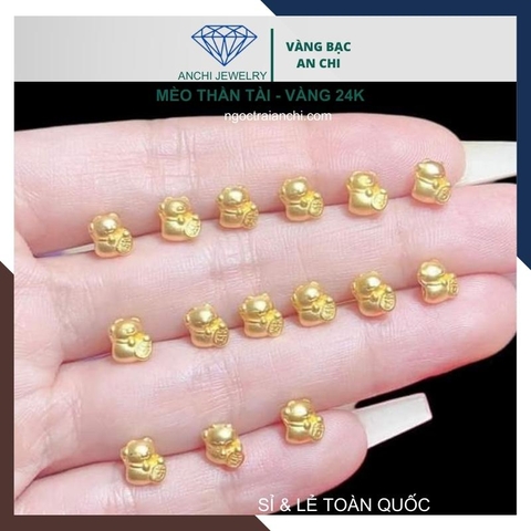 Charm mèo thần tài vàng ta 24k 9999 size nhỏ 5mm x 8mm