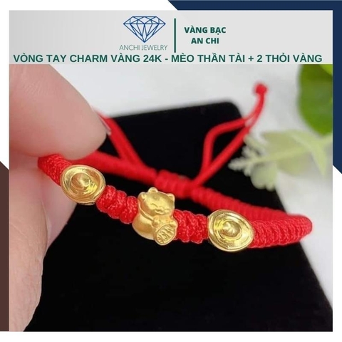 Charm mèo thần tài vàng ta 24k 9999 size nhỏ 5mm x 8mm
